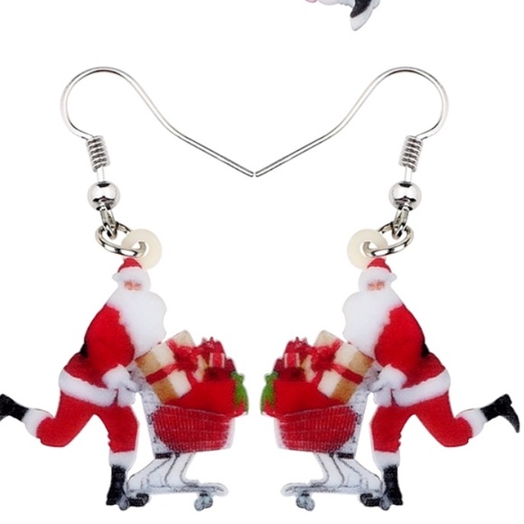 Christmas Shopping Santa Acrylic Earrings - Picture 1 of 5
